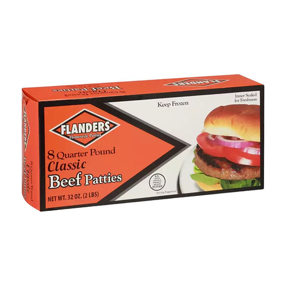 Flanders Homestyle Beef Patties, 16 Quarter Pound Classic