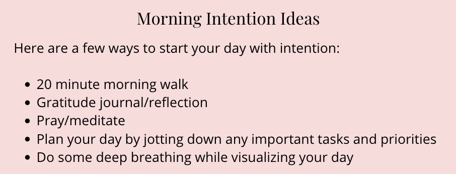 a list of morning intention ideas to reduce cortisol