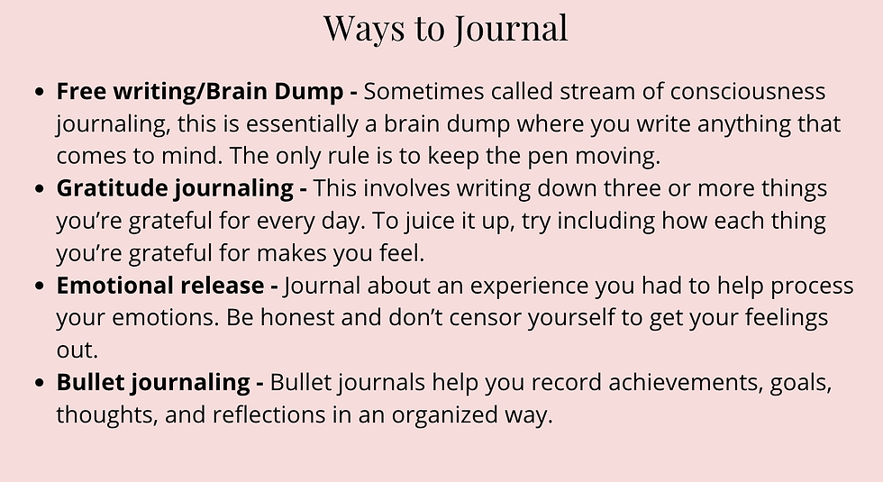 a list of ways to start journaling