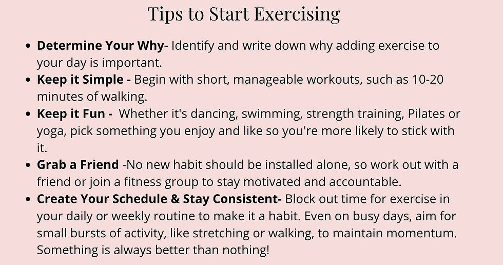 a list of tips to start exercising