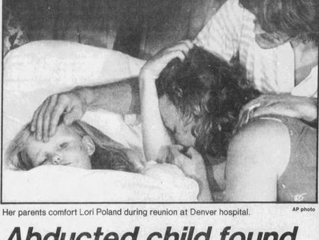 Parents comfort their child in a hospital bed after an abduction. The scene is emotional, with text reading "Abducted child found."