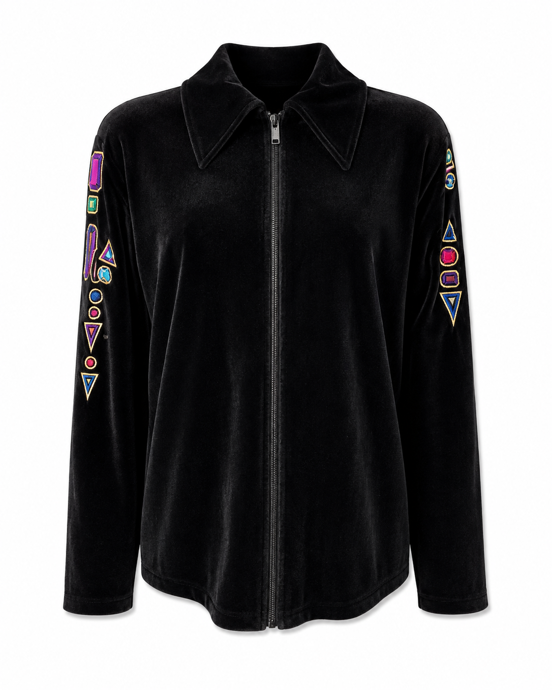 Vintage Bob Mackie Wearable Art Black Velvet Full Zip Sweater