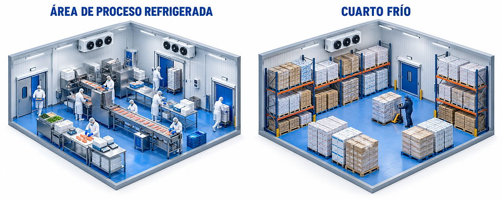 Diferencia entre una cámara de refrigeración y un área de proceso refrigerada