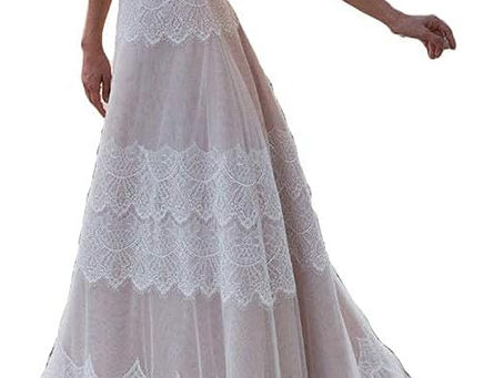 Gorgeous V Neck Ruffle Sleeves Beachy Boho White/Dusty Pink Wedding Dress, Beach, Garden Wedding