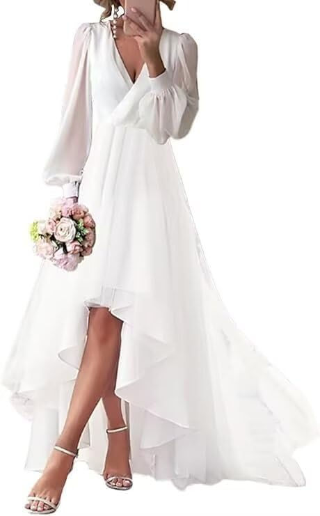 Long Sleeves Wedding Dress for Bride Chiffon A Line