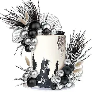 Silver Black Cake Toppers 