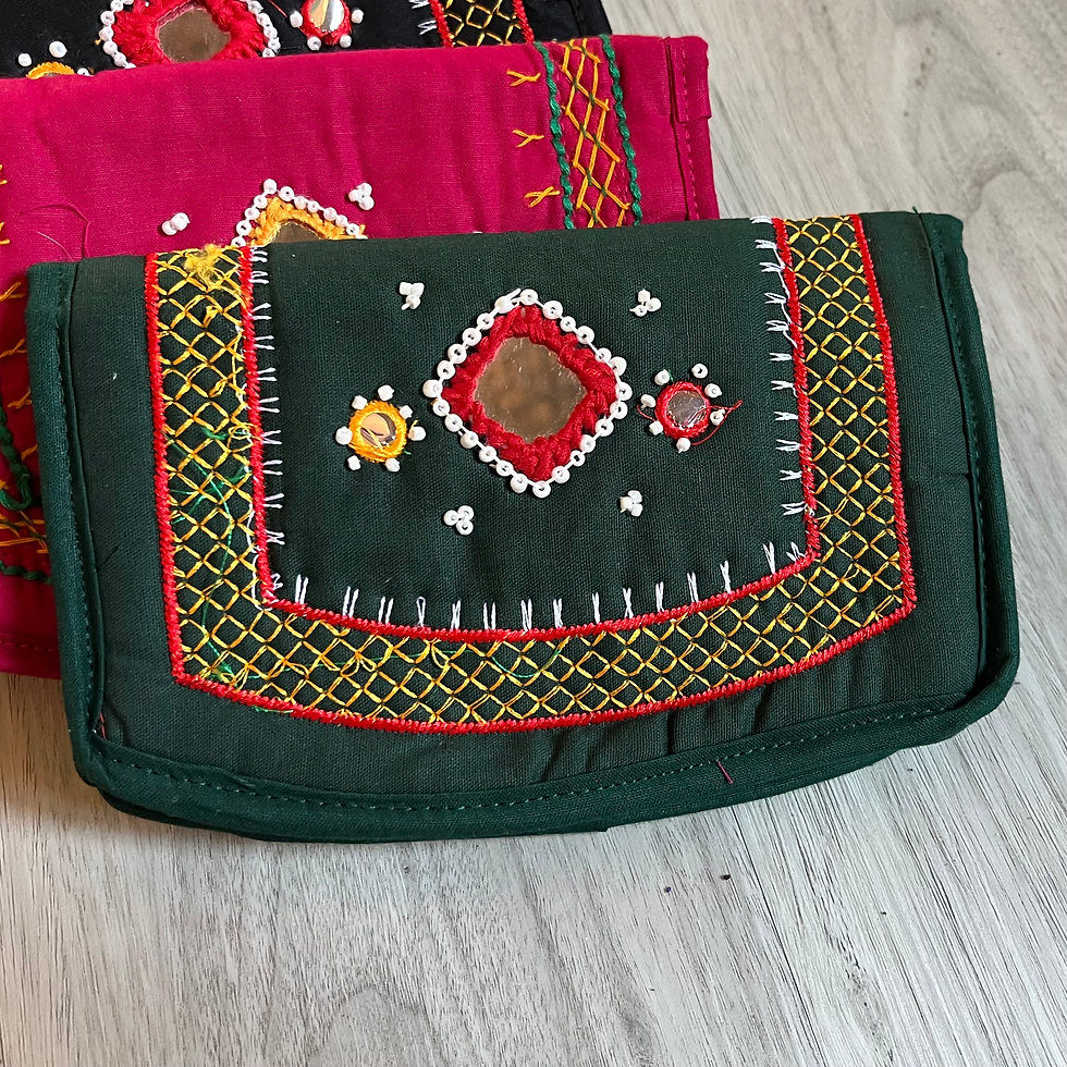 縮圖：印度布里手工刺繡棉布錢包 