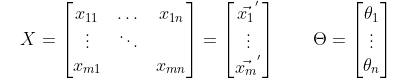 Dataset X and Parameters Vector Theta.