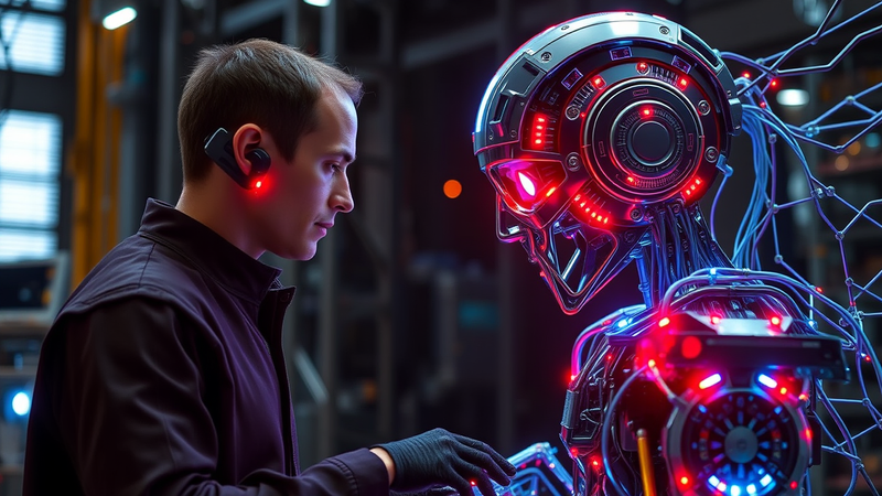 A human interacting with a robot.