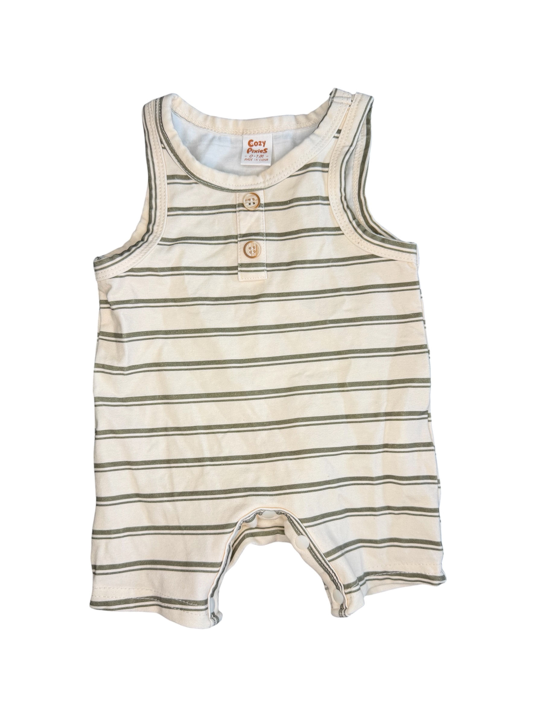 Cozy Pixies Green & White Stripe Romper 