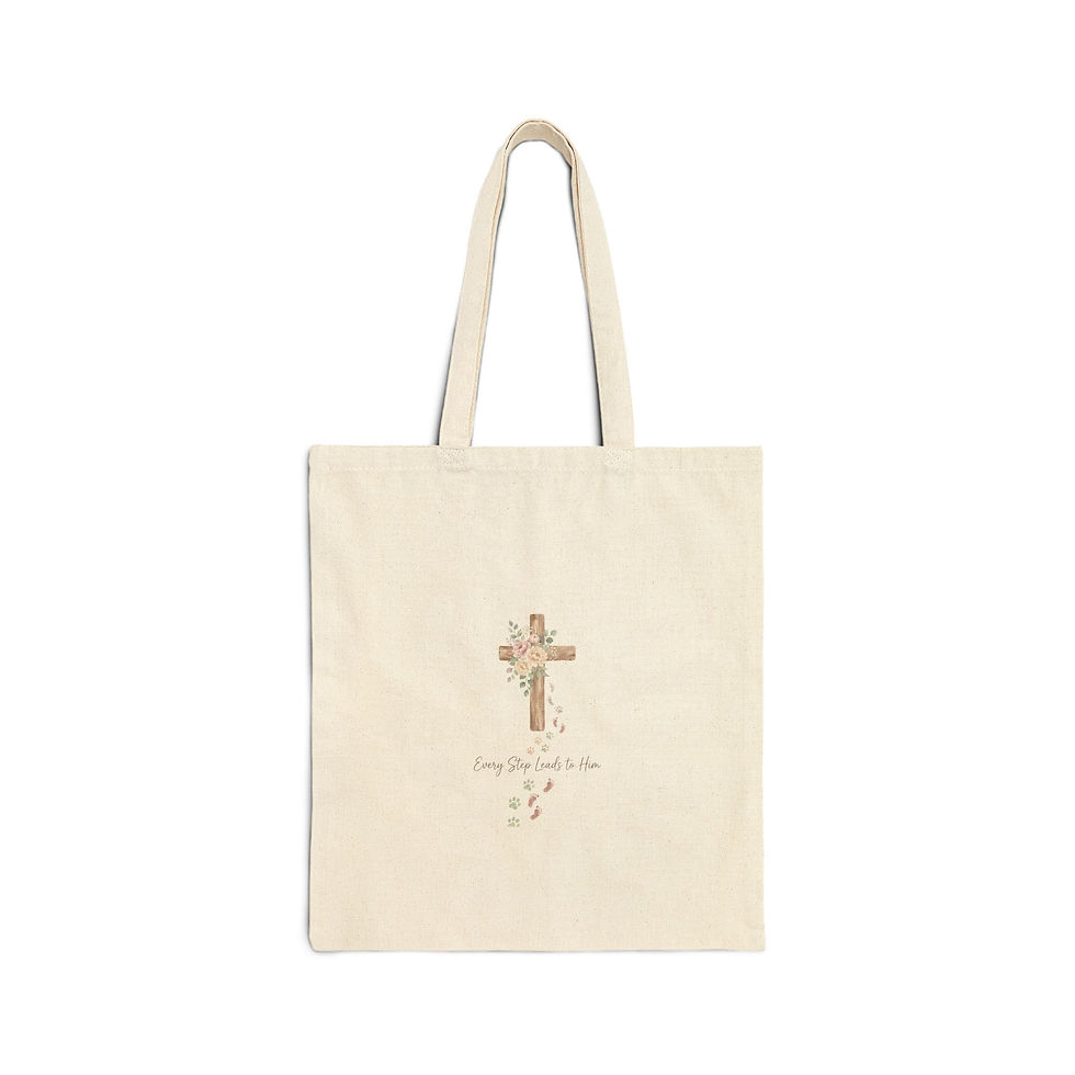 Miniatura: Tote Bag - "Every Step Leads to Him" - Casual - Christian inspired - Dog Lovers
