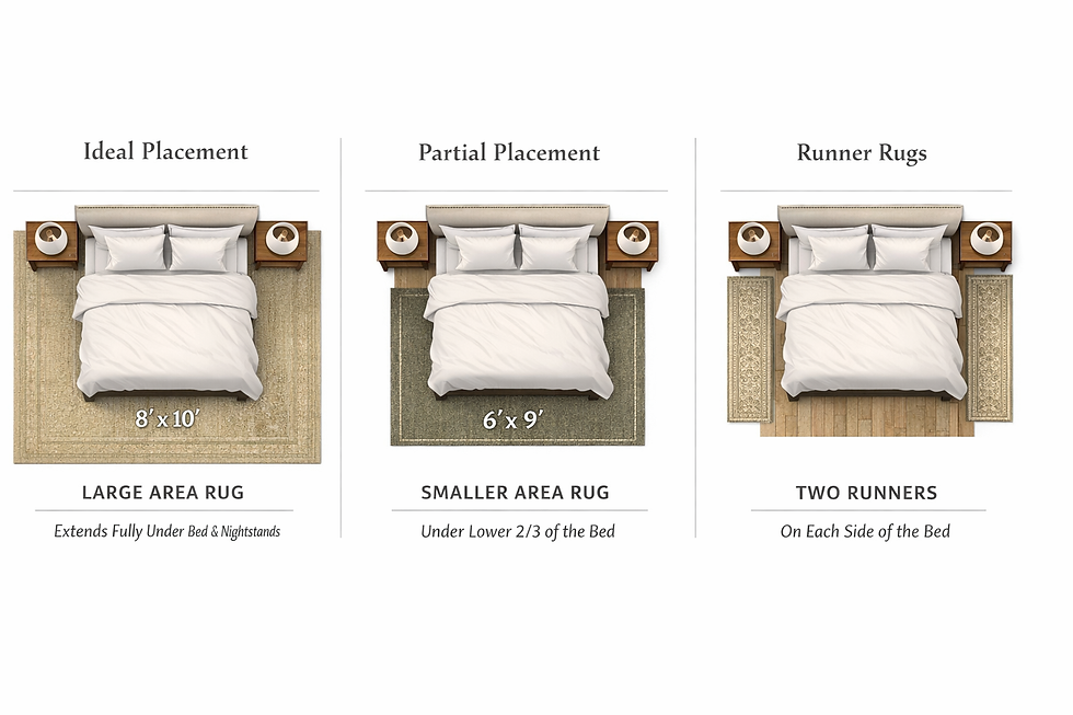 This guide will help you make a quick decision on the size of rug you need for each size of bed. 