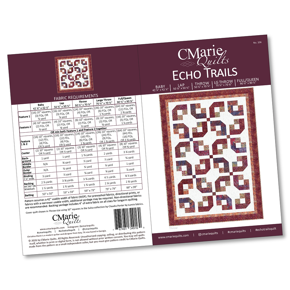 Echo Trails printed quilt pattern booklet showing front and back cover, featuring a beginner-friendly modern geometric quilt