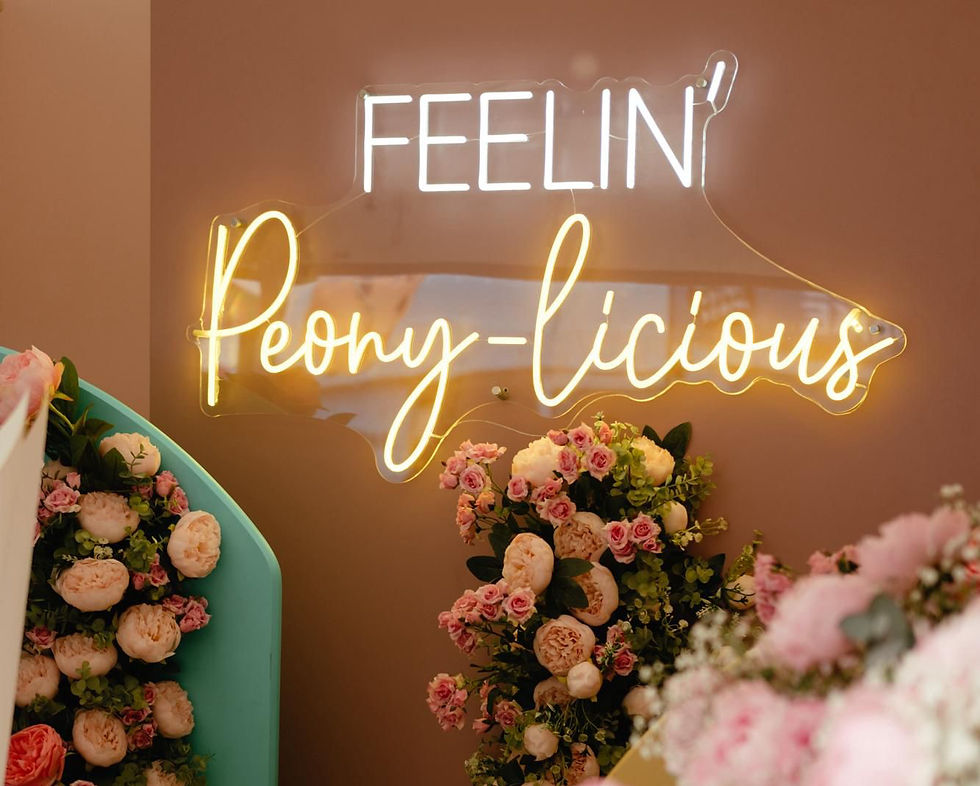 Feelin' Peonylicious white and golden neon sign flowers.ie Dublin flower shop