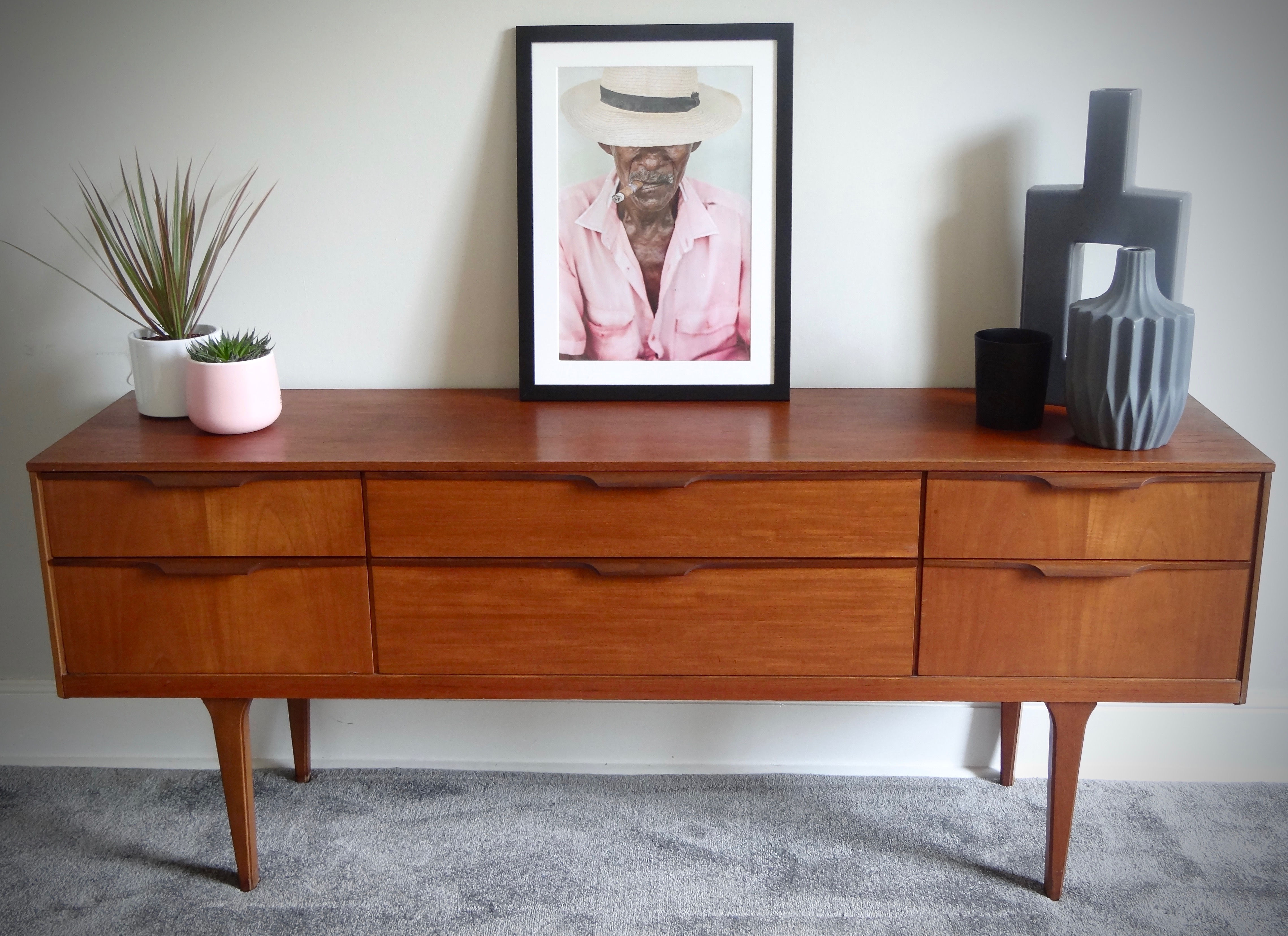 Mid Century Retro Vintage Teak Six Drawer Sideboard