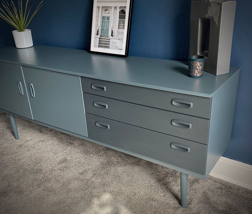 Thumbnail: Mid Century Hand Painted Schreiber Teak Sideboard