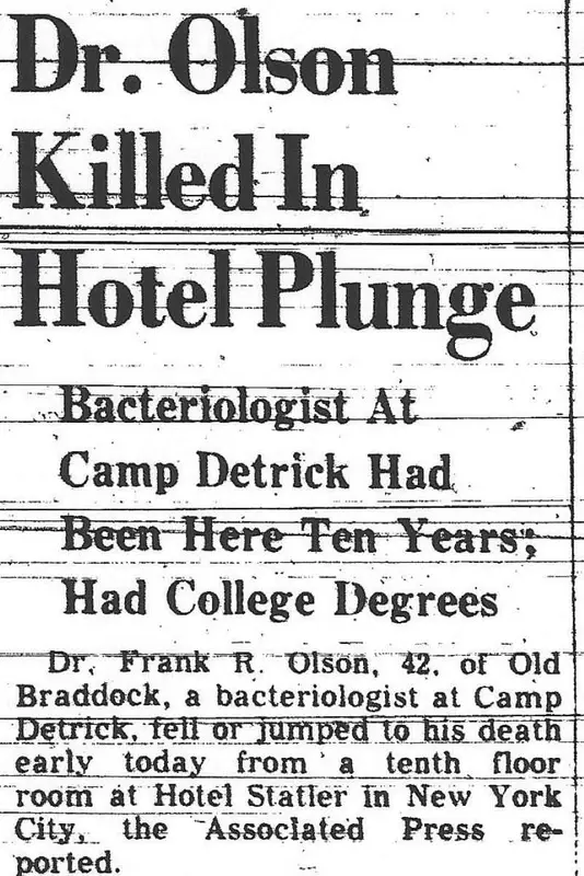 NArticle on Frank Olson's death.ews article on Dr. Frank Olson's death.