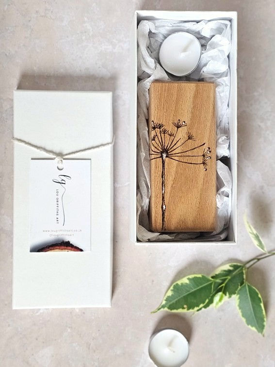 Thumbnail: Beech Wood Candle Holder - Cow Parsley Seed Head