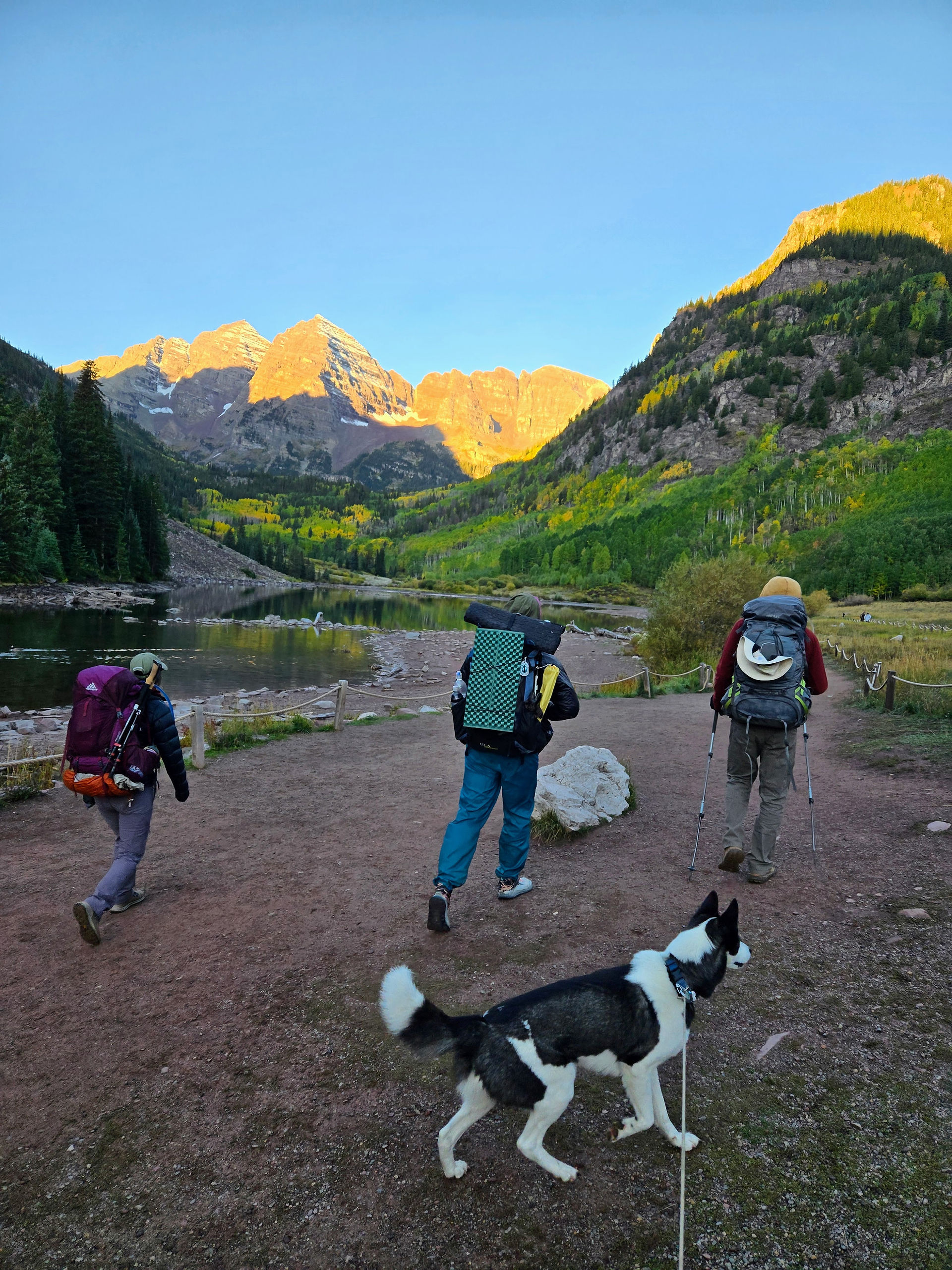 Starting the hike by walking towards the epic Maroon Bells