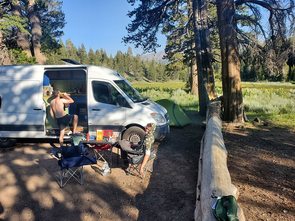 Setting up our table and chairs for dinner at camp.