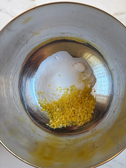 Lemon zest sugar mixture infused with citrus oils for muffins