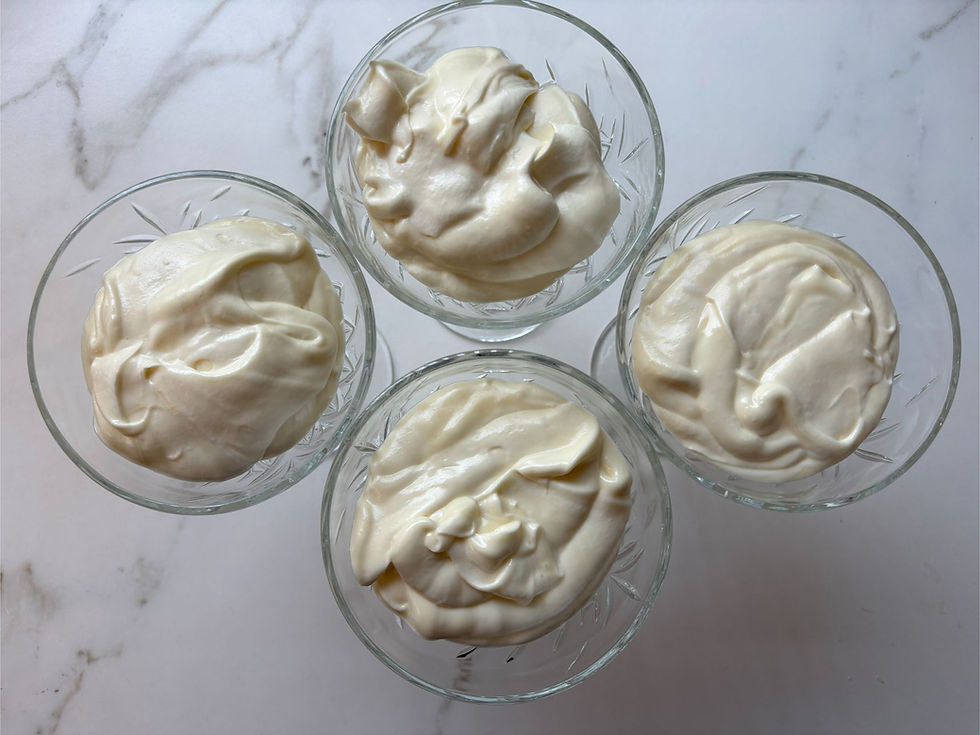White chocolate mousse ready to eat with a smooth and creamy texture