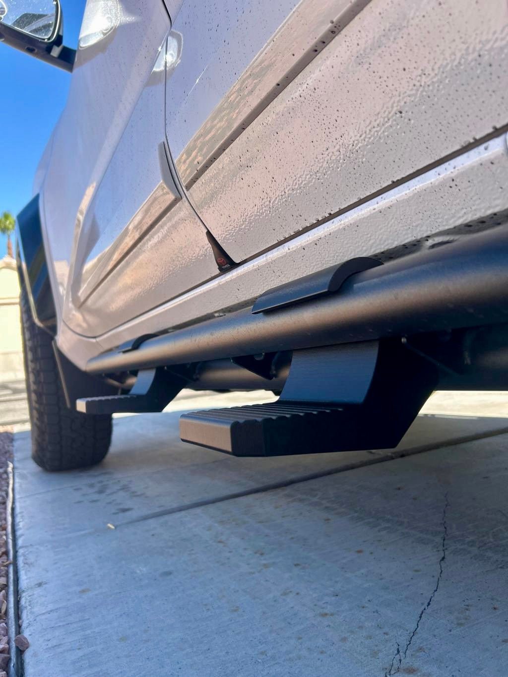 Side step on rock rail close up