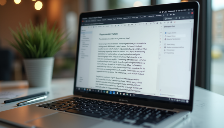 Eye-level view of a laptop screen showing a draft blog post in a text editor