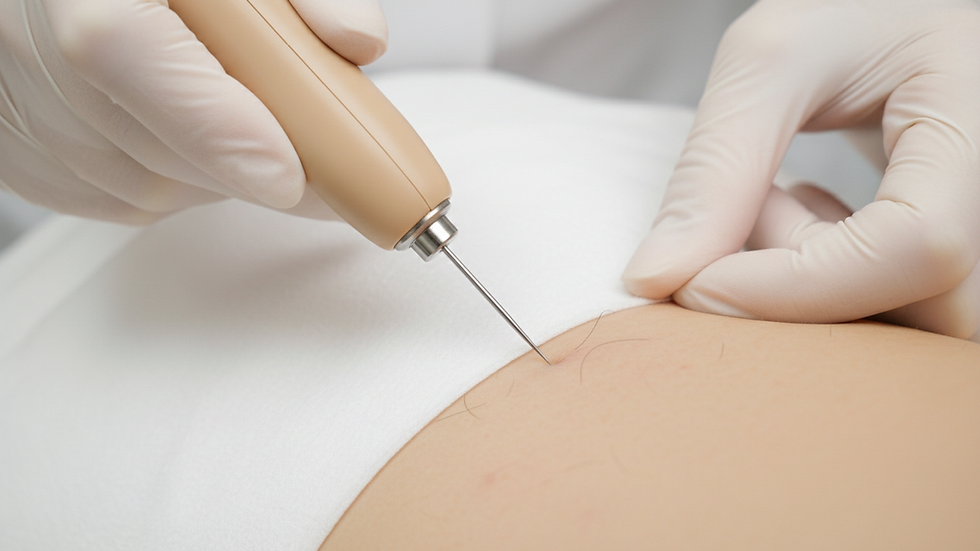 Close-up view of epilation needle device during treatment