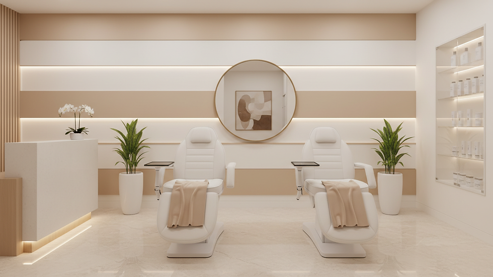 Eye-level view of a modern beauty clinic interior with treatment chairs