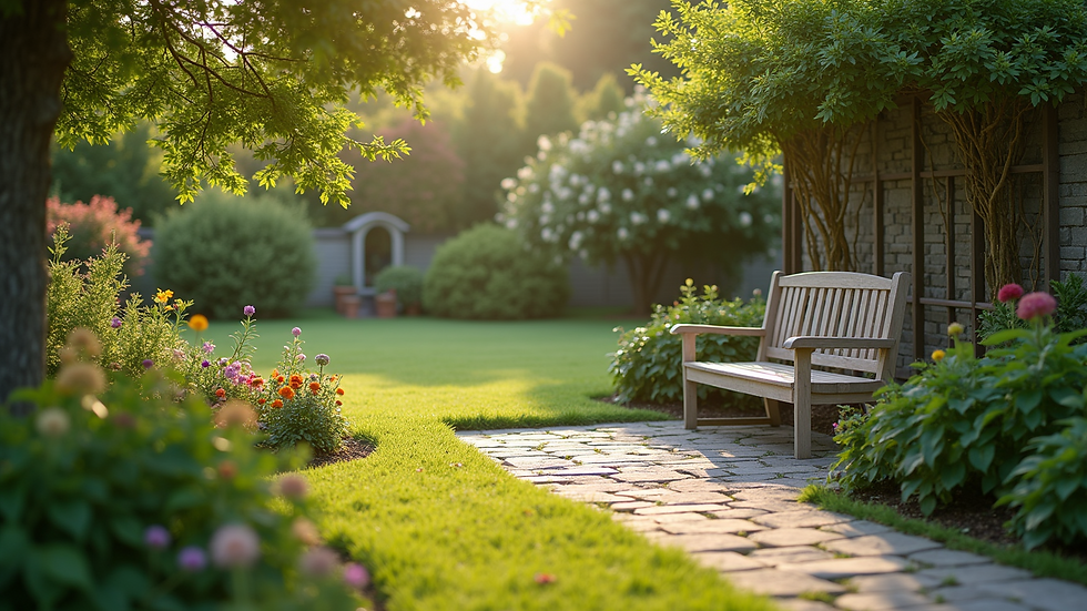 High angle view of a peaceful garden space perfect for elderly relaxation