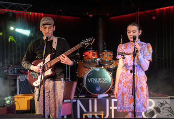 Photo of Erin Hephzibah performing at Venue 38 with Craig Goodwin of Subtopian Planning Board.