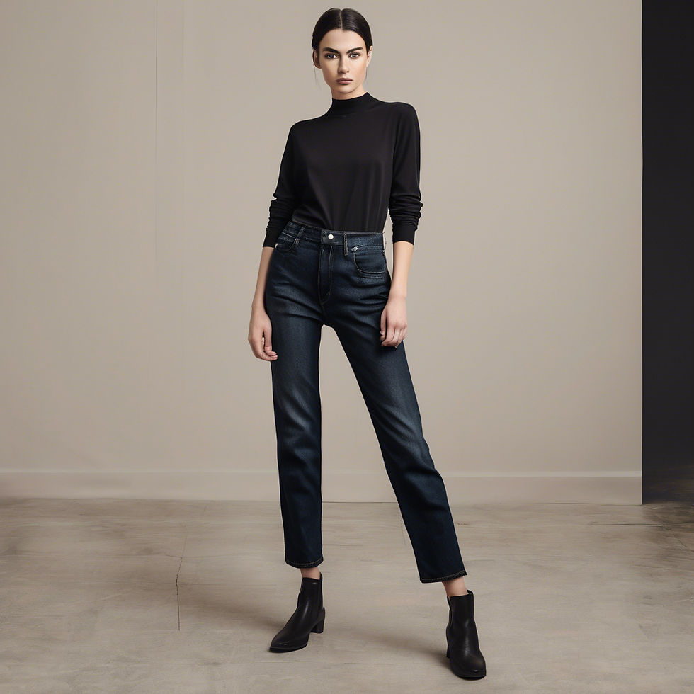 A female model wearing custom-made denim from BeehiveJEANS