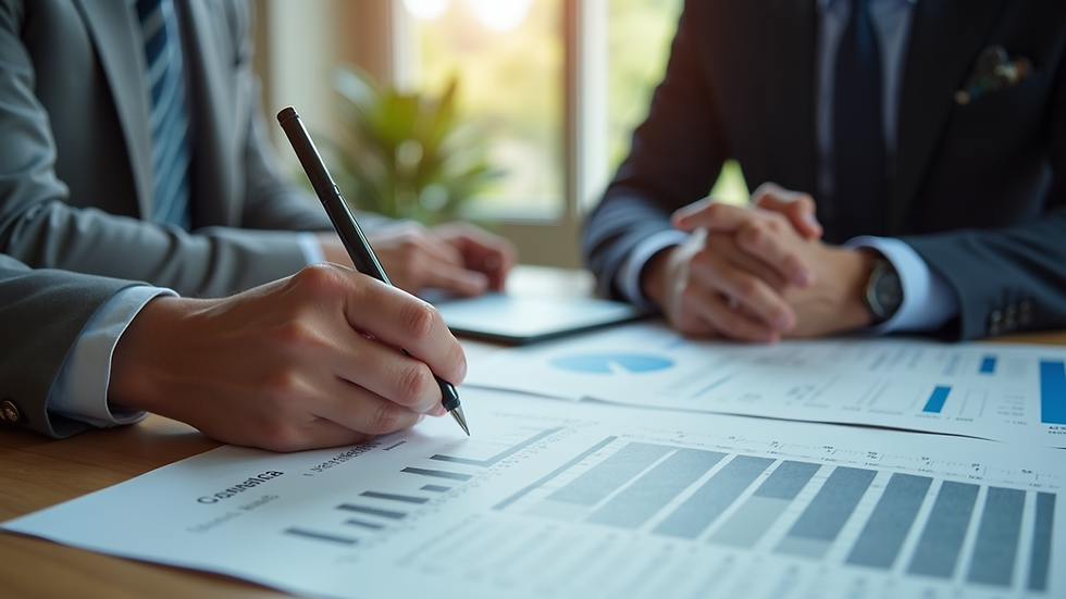 Eye-level view of a business consultant discussing plans with a client