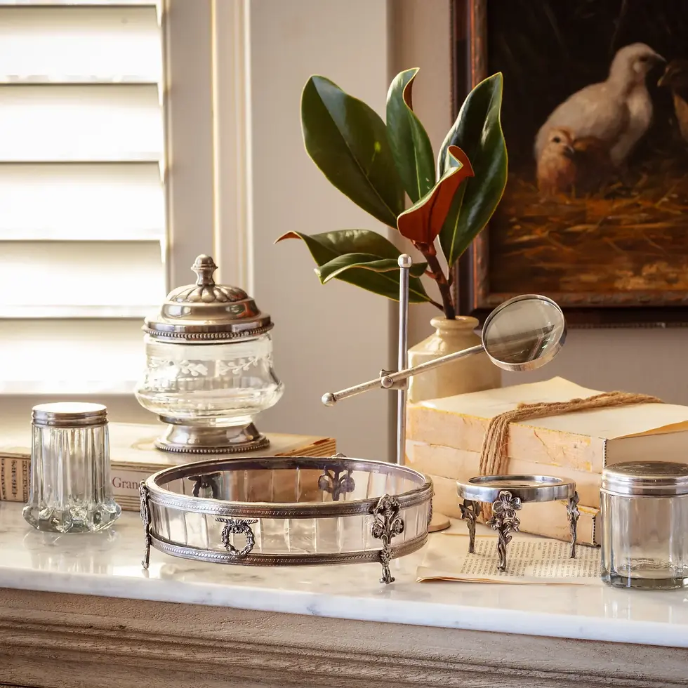 Thumbnail: Antique Silver Etched Glass Vanity Cannister