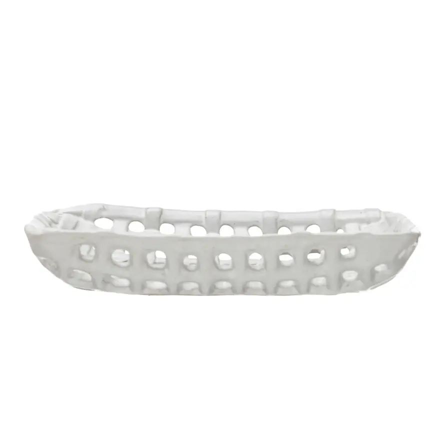 Stoneware Lattice Dish, White