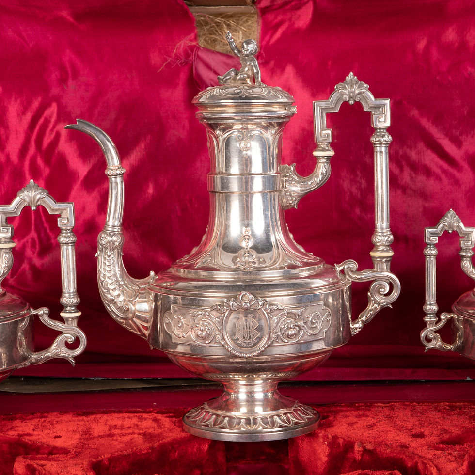 Thumbnail: Silver tea and coffee service box, 19th century