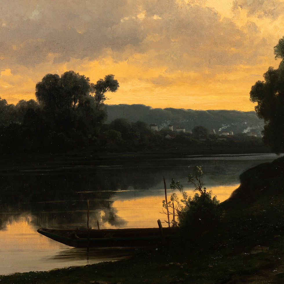 Thumbnail: RT Stuart (19th century), Sunset over a lake landscape, 19th century