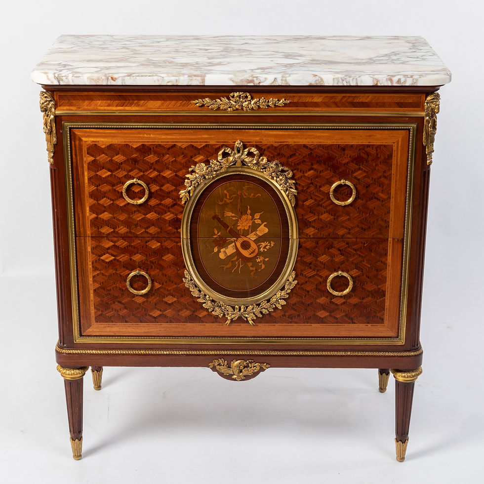 Miniature : Commode de style Louis XVI en marqueterie de bois précieux, XIXe