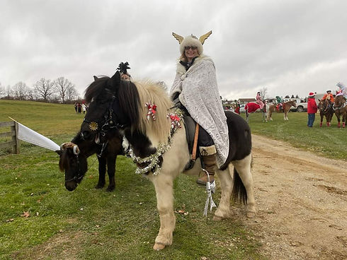 Deb Duvall with Gunnthor at the Metamora Wassailing Parade