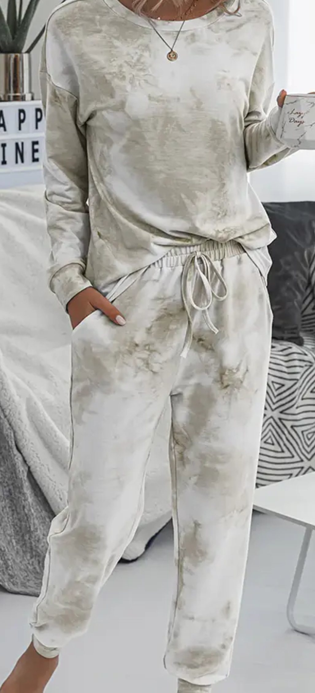 Tie Dye 2PC Pajama Set in Taupe 