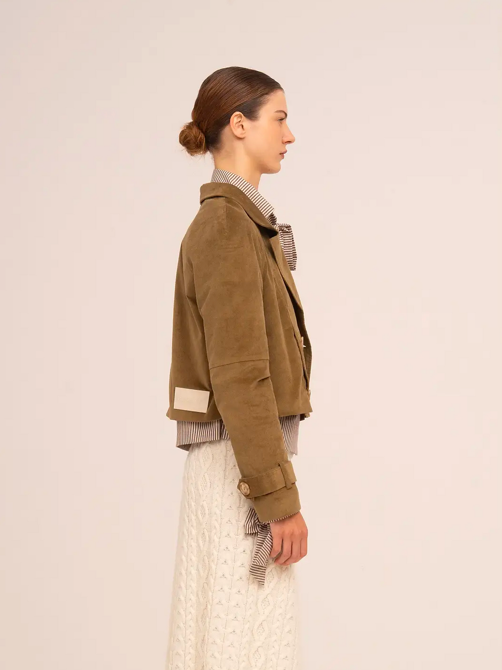 Thumbnail: Carmen Says (Spain) Khaki Rich Velvet Cropped Jacket 