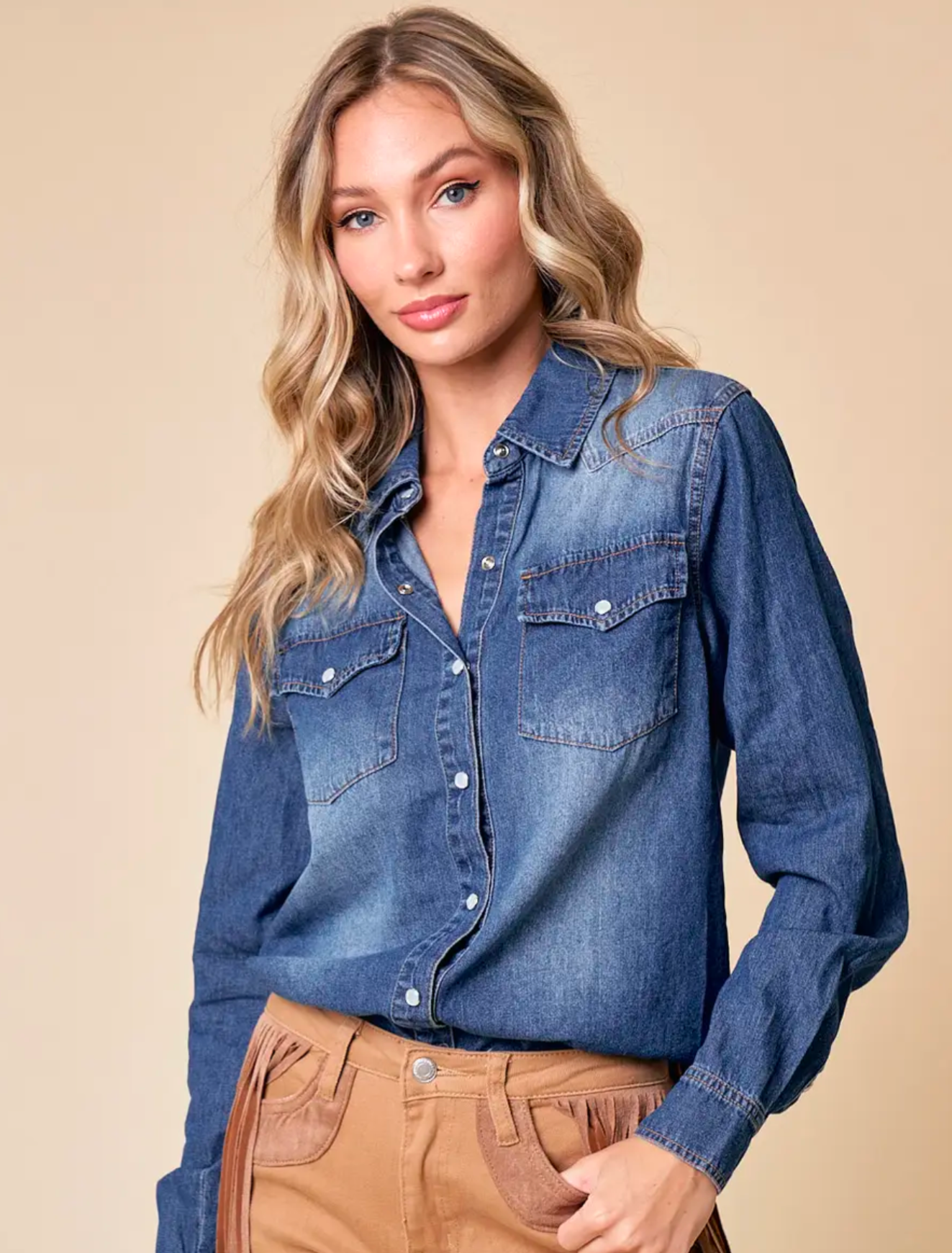 Dark Wash Denim Western Shirt 