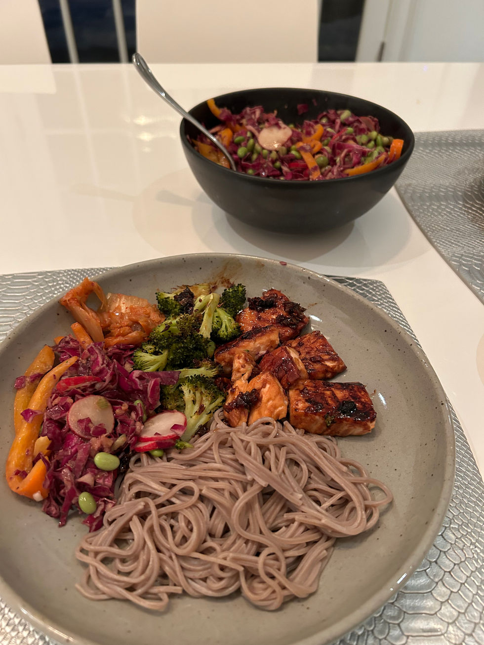 Salmon, Soba Noodles, and Peanut Slaw