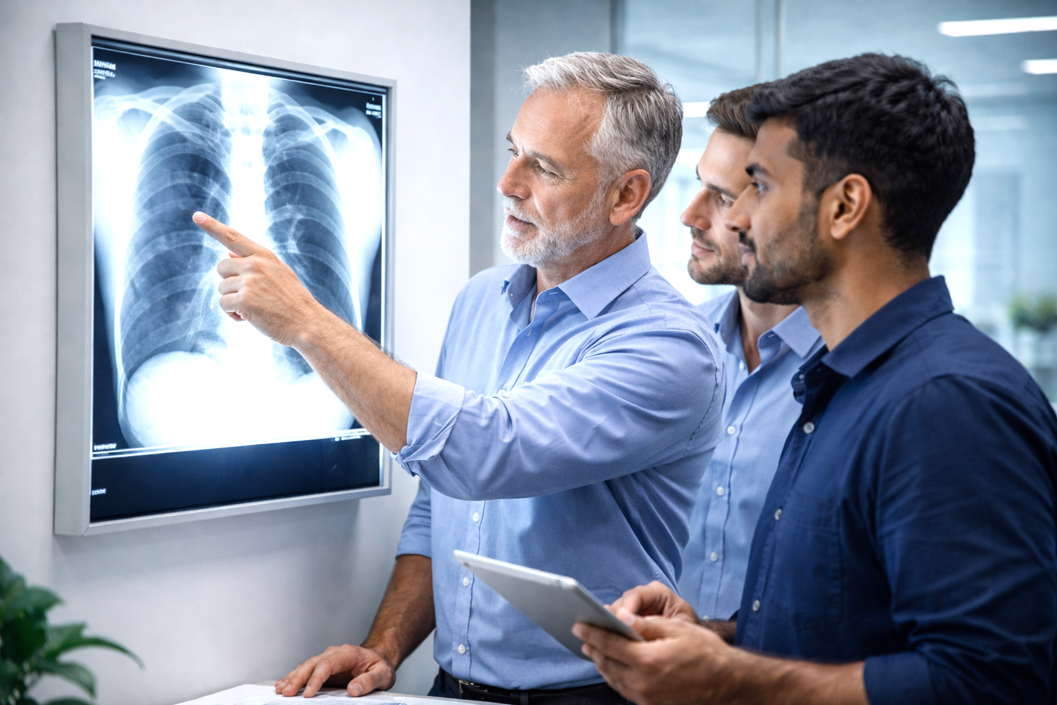 chiropractors looking at chiropractic x-rays