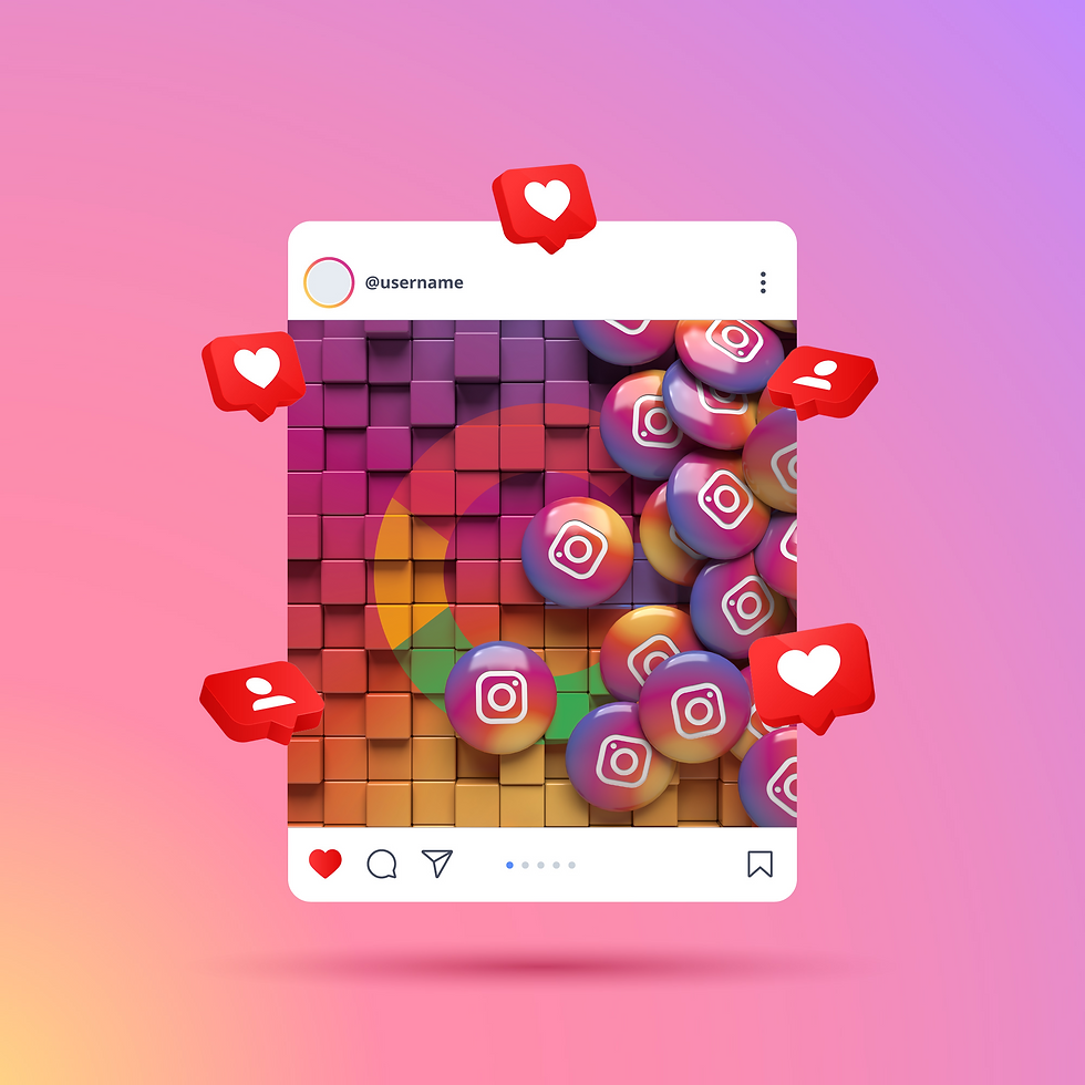 ilutração de publicação de instagram com a imagem de um icone do google acompanhado de diversos icones de instagram