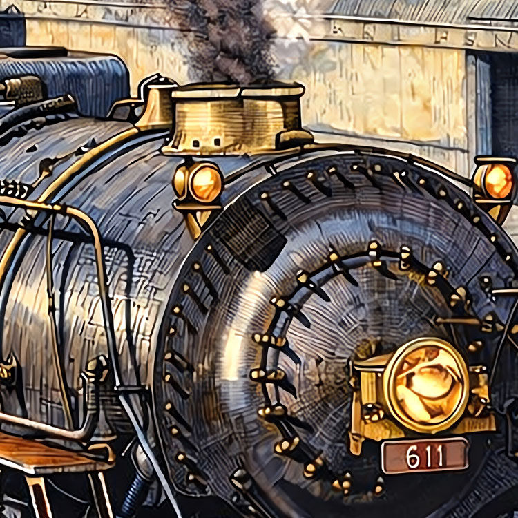 Thumbnail: Train pen and ink drawings art print by Michael Smith