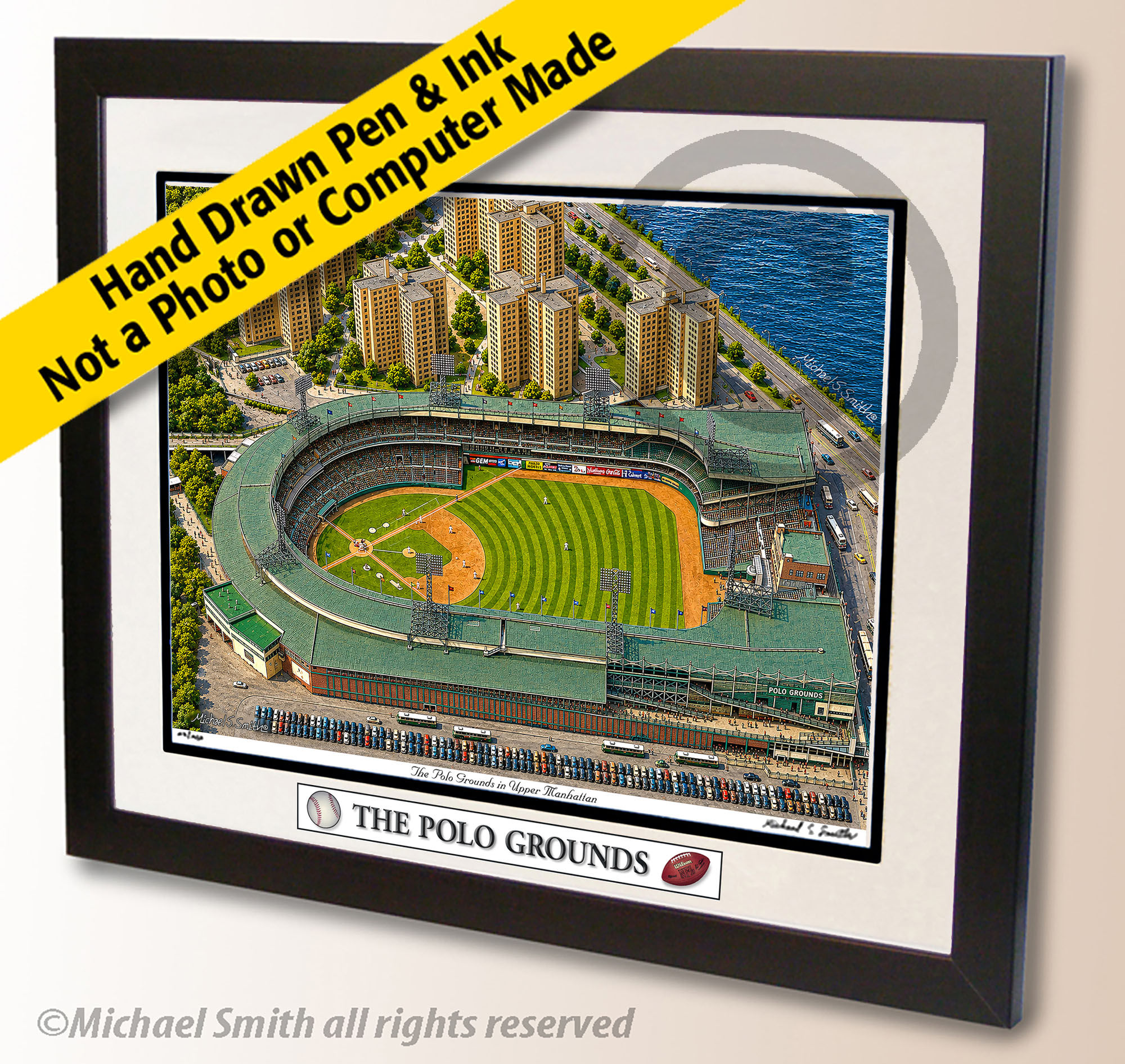 The Polo Grounds wall art pen and ink by Michael Smith