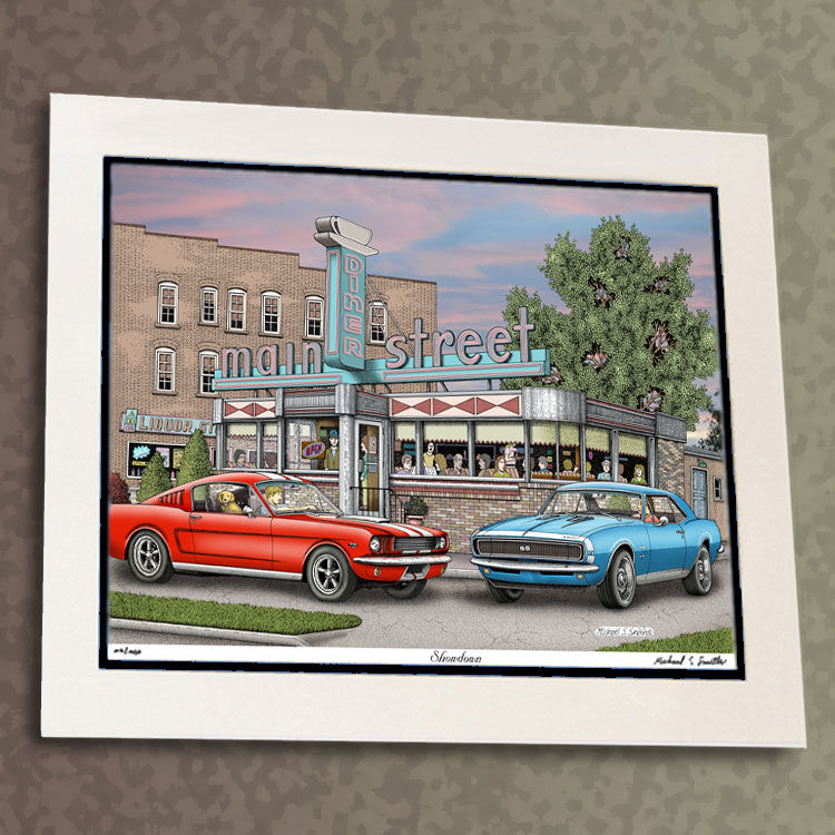 Thumbnail: Ford Mustang and Chevy Camaro art print by Michael Smith
