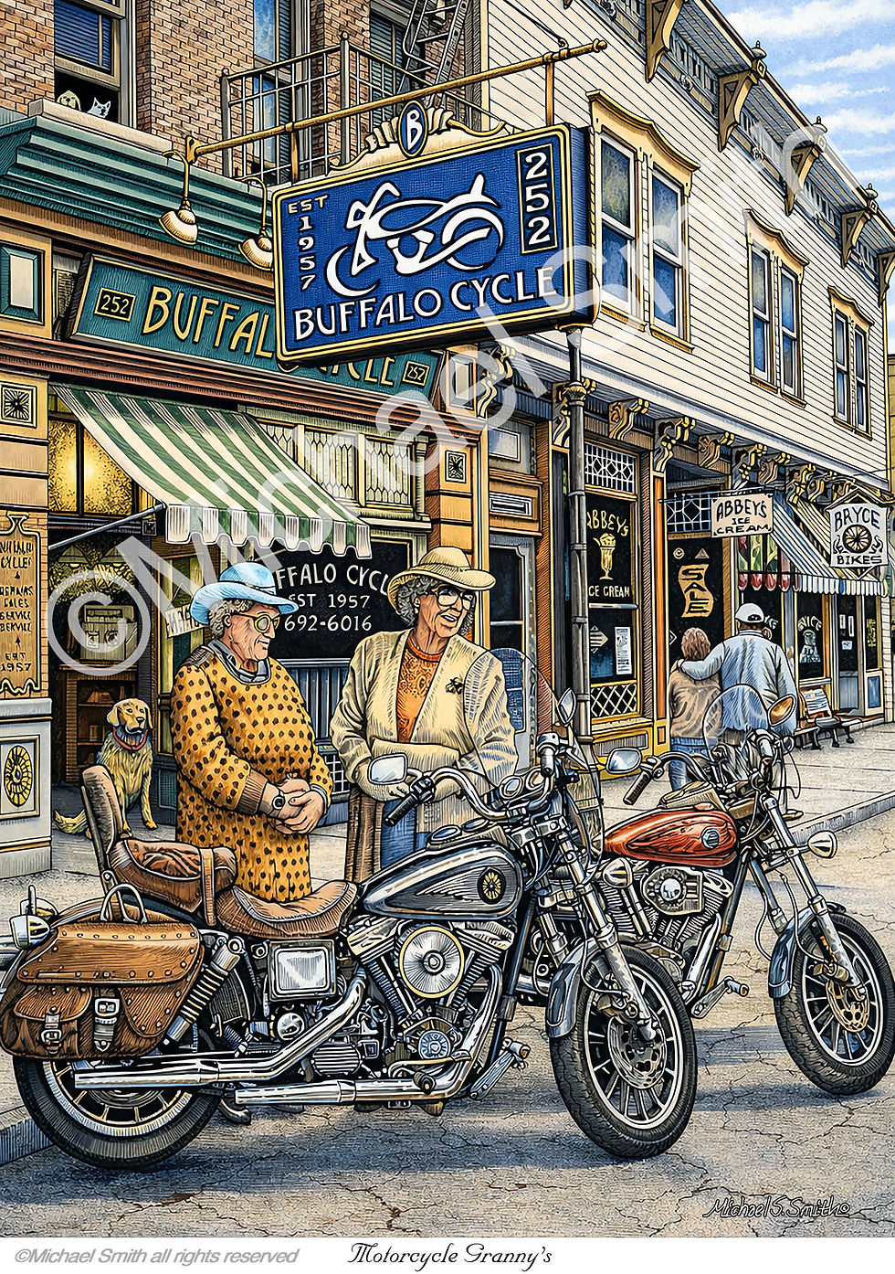 Harley Motorcycle pen and ink art print by Michael Smith